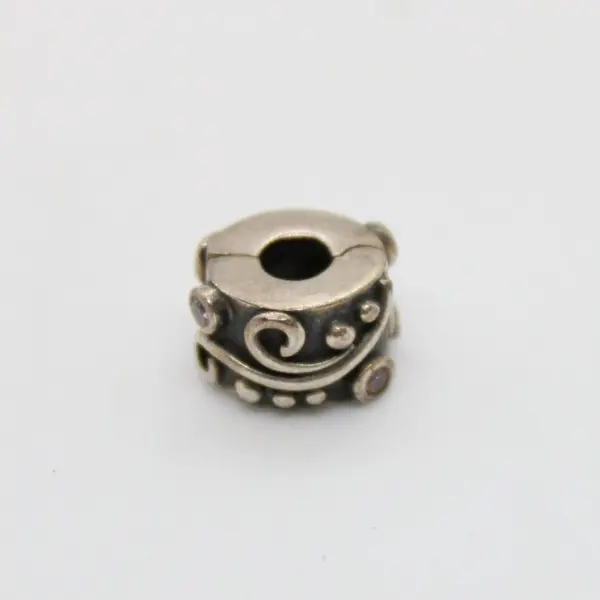 Pandora 925 Sterling Silver Pink Cubic Zirconia Swirl Clip Charm