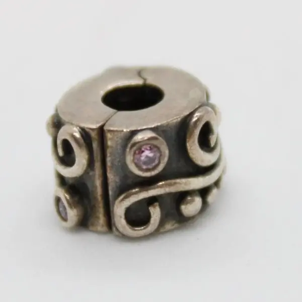 Pandora 925 Sterling Silver Pink Cubic Zirconia Swirl Clip Charm
