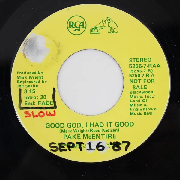 Pake McEntire Good God, I Had It Good 7" Vinyl Record RCA 5256-7-RAA