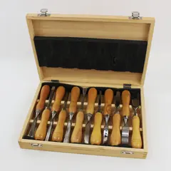 12-Piece Wood Chisel Set with Wooden Storage Case