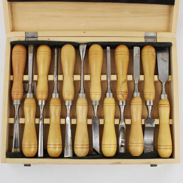 12-Piece Wood Chisel Set with Wooden Storage Case