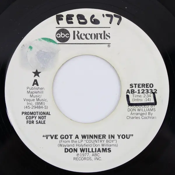 Don Williams I've Got a Winner in You Promo 7" Vinyl ABC Records
