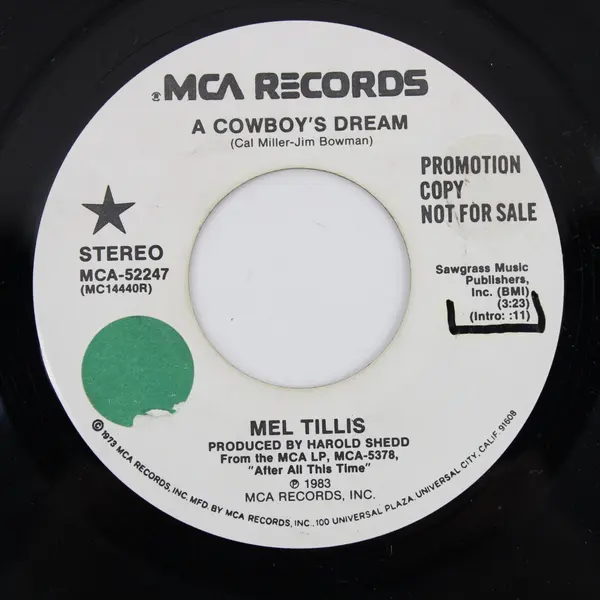 Mel Tillis A Cowboy's Dream MCA Promo 45 RPM Record