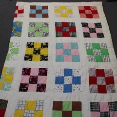 Hand Made Off-White Quilted Multicolor Multipattern Blanket 96 x 81 in