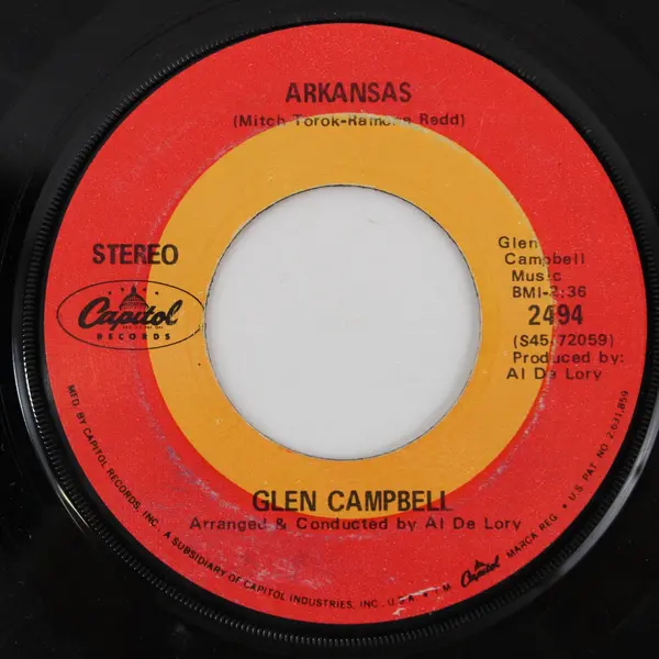 Glen Campbell 45 Where's The Playground Susie / Arkansas Capitol 7" Vinyl Record
