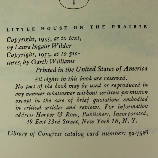 Little House on the Prairie 1953 HC DJ Good Laura Ingalls Wilder Garth Williams
