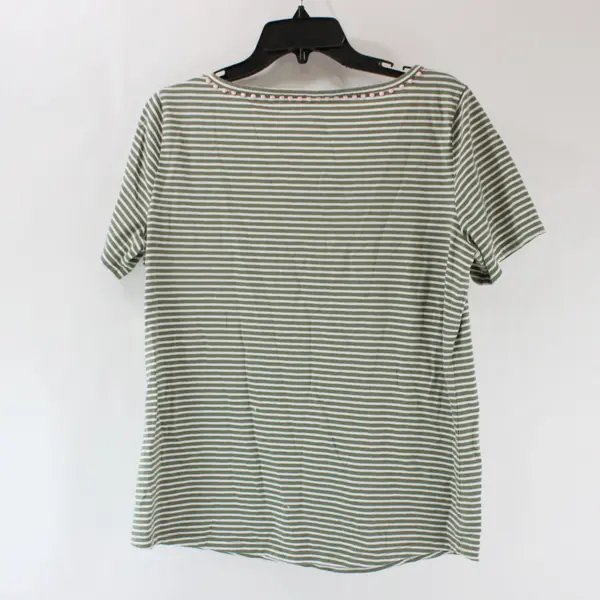 Talbots Women's Medium Green & White Striped Short Sleeve Top