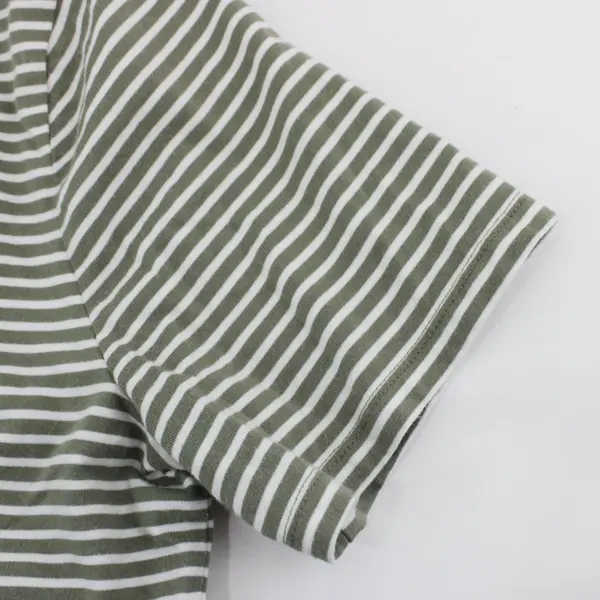 Talbots Women's Medium Green & White Striped Short Sleeve Top