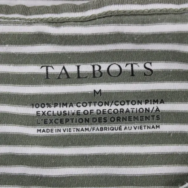 Talbots Women's Medium Green & White Striped Short Sleeve Top