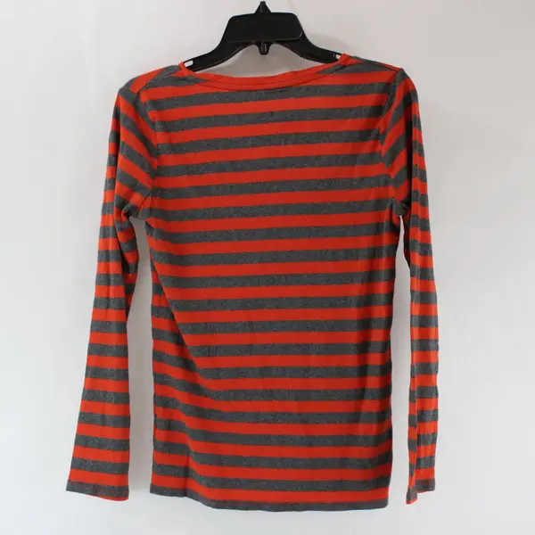 Merona Women's Medium Orange Gray Striped V-Neck Long Sleeve Top