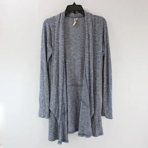 Aventura Women's XS Gray Blue Striped Open Front Cardigan Sweater
