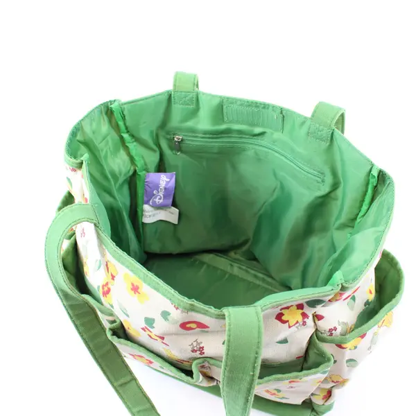 Disney Winnie the Pooh Canvas Bag Tan Green Floral Multi-Pocket