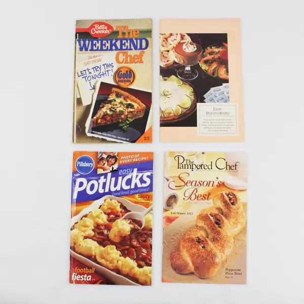 Lot of 4 Cookbook Booklets Equal Betty Crocker Pampered Chef Pillsbury 1983-2004