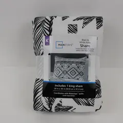 Mainstays King Pillow Sham Black White Aztec Quilted 20 x 36 in