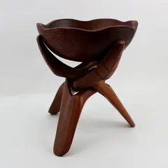 Carved Teak Wood Fruit Serving Bowl with Tripod Stand Philippines