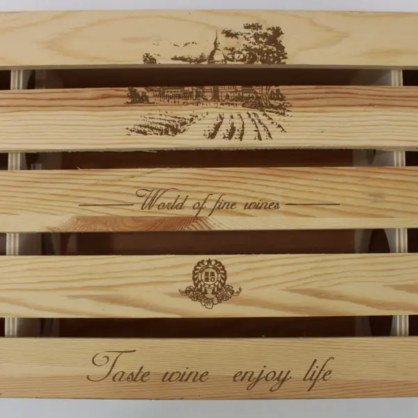 World of Fine Wines Pine Wood Wine Bottle Gift Crate Straps Metal Handle 