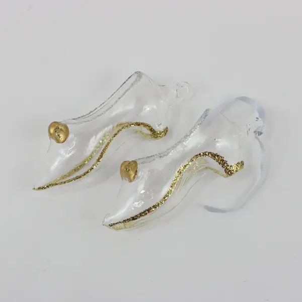 Lot of 2 Old World Christmas Cinderella's Slipper Glass Ornaments 4.75" Long