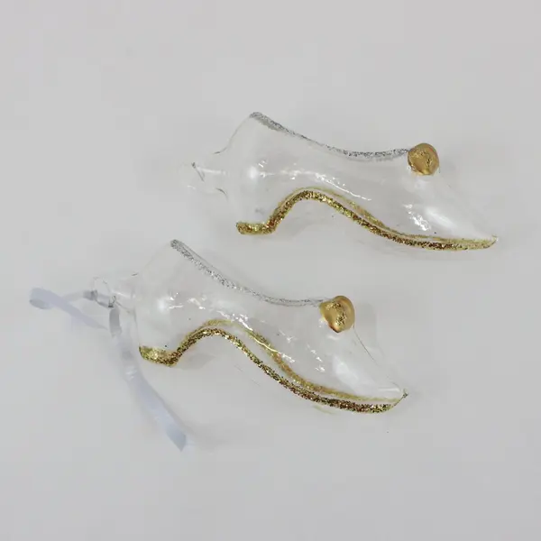 Lot of 2 Old World Christmas Cinderella's Slipper Glass Ornaments 4.75" Long