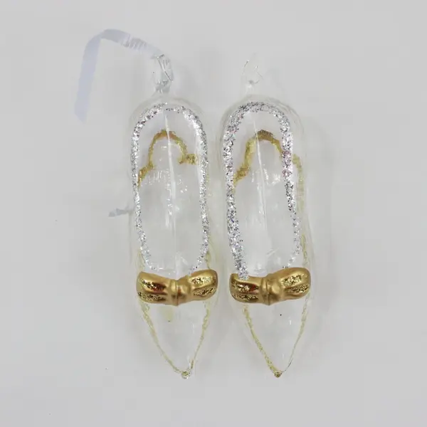 Lot of 2 Old World Christmas Cinderella's Slipper Glass Ornaments 4.75" Long
