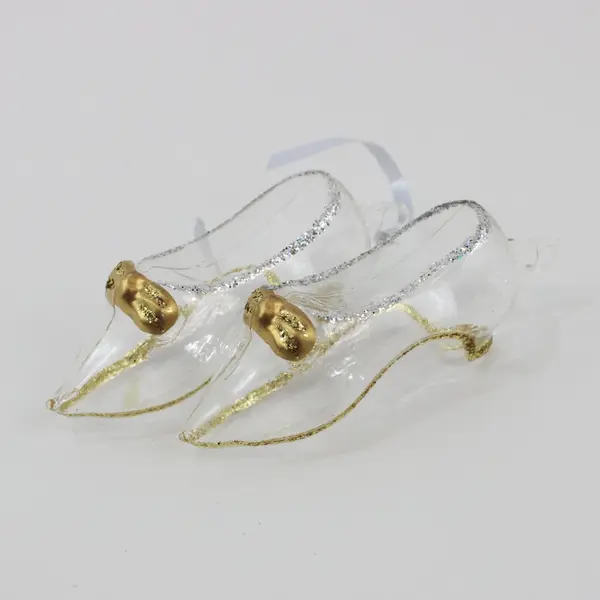 Lot of 2 Old World Christmas Cinderella's Slipper Glass Ornaments 4.75" Long