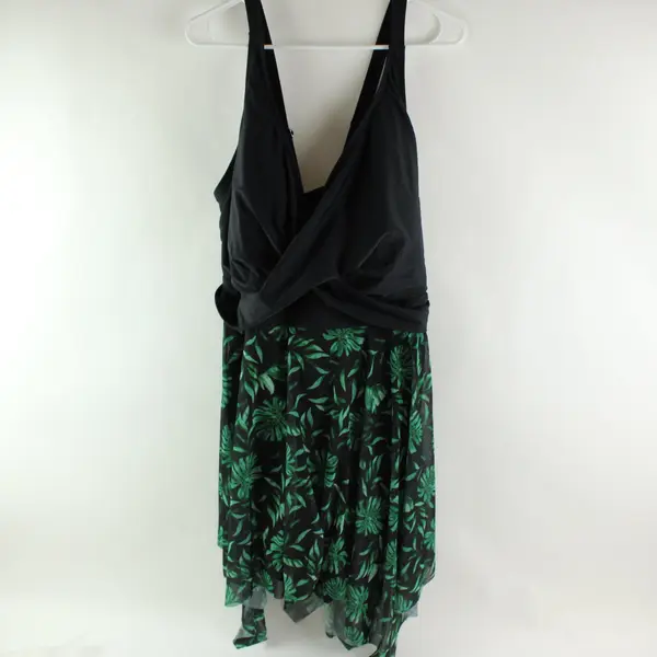 BloomChic Women's Black Palm Leaf Mesh Swim Dress Racerback Size 28