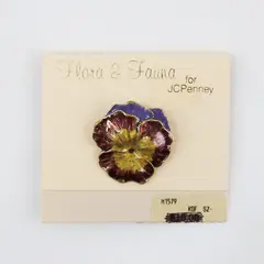 Vintage JC Penney Flora & Fauna Enameled Pansy Brooch 1"x1", New on card 