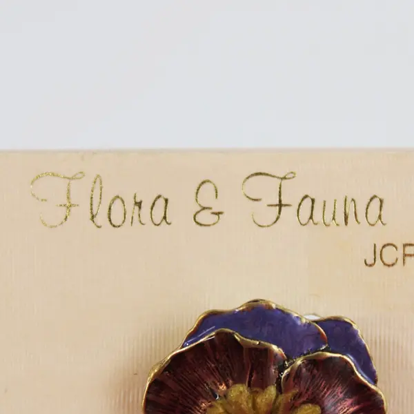 Vintage JC Penney Flora & Fauna Enameled Pansy Brooch 1"x1", New on card 