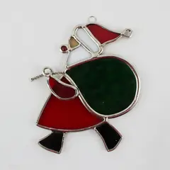 Stained Glass Santa Claus Christmas Ornament Sun Catcher 4.75" Tall Good