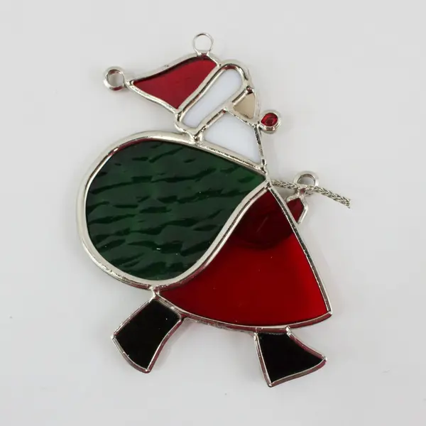 Stained Glass Santa Claus Christmas Ornament Sun Catcher 4.75" Tall Good