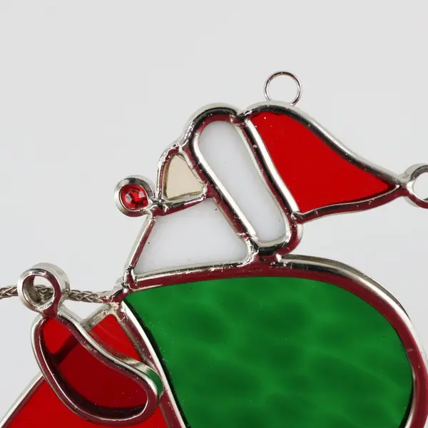 Stained Glass Santa Claus Christmas Ornament Sun Catcher 4.75" Tall Good