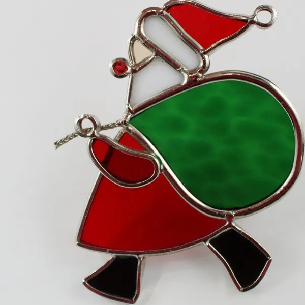 Stained Glass Santa Claus Christmas Ornament Sun Catcher 4.75" Tall Good