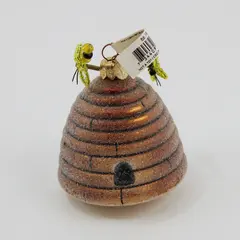Department 56 Glass Beehive Christmas Ornament Gold Glitter & Bees 3.75" Tall