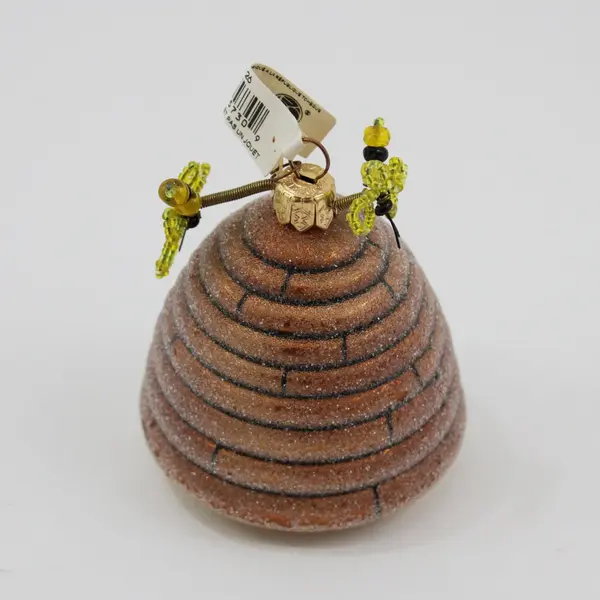 Department 56 Glass Beehive Christmas Ornament Gold Glitter & Bees 3.75" Tall