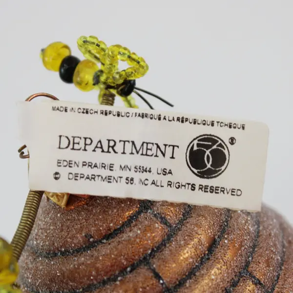 Department 56 Glass Beehive Christmas Ornament Gold Glitter & Bees 3.75" Tall