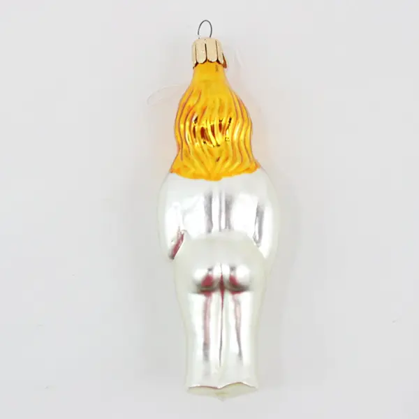 Eve Garden of Eden Glass Christmas Ornament Golden Hair Apple & Fig Leaf 4.75" 