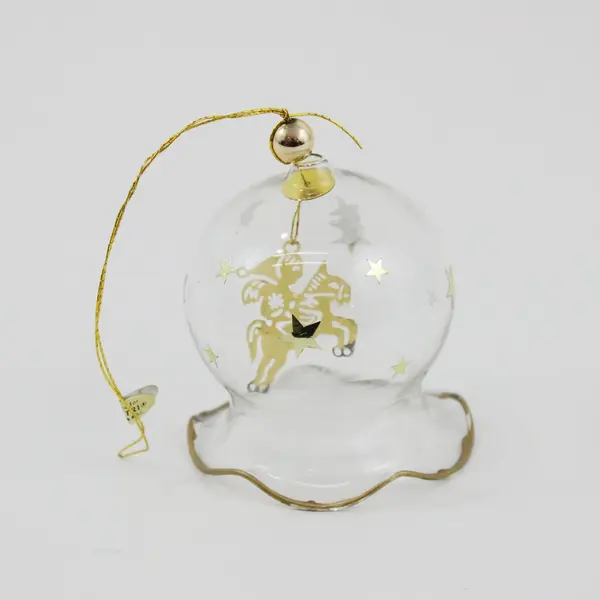 Silvestri  Blown Glass Bell Ornament Unicorn & Rider Attached Stars 2.75" Tall