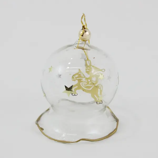 Silvestri  Blown Glass Bell Ornament Unicorn & Rider Attached Stars 2.75" Tall