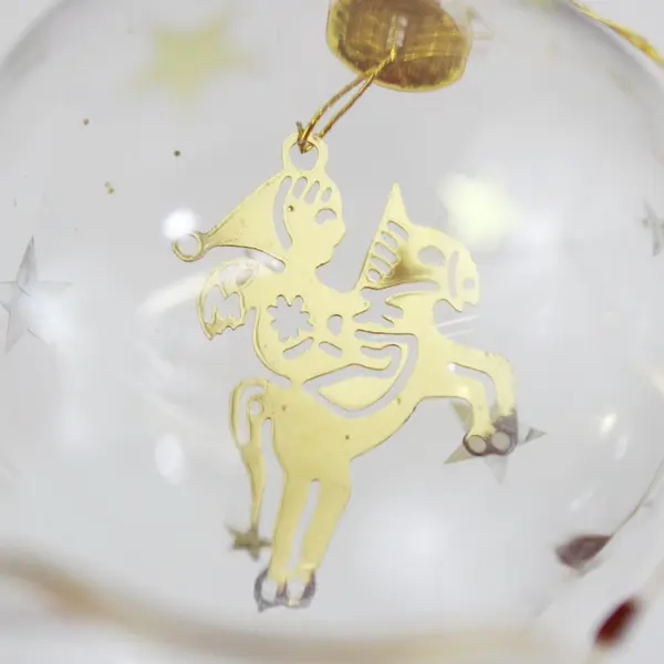 Silvestri  Blown Glass Bell Ornament Unicorn & Rider Attached Stars 2.75" Tall