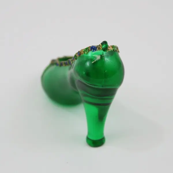 Green Glass High-Heel Shoe Ornament with Decorative Accents & Beads 2.5" Tall
