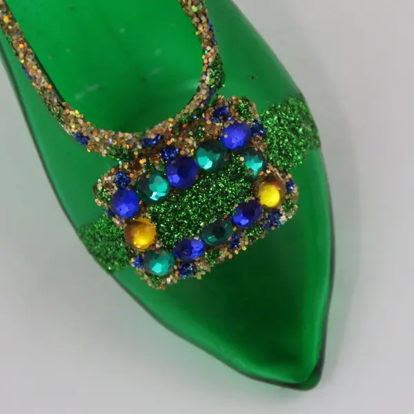 Green Glass High-Heel Shoe Ornament with Decorative Accents & Beads 2.5" Tall