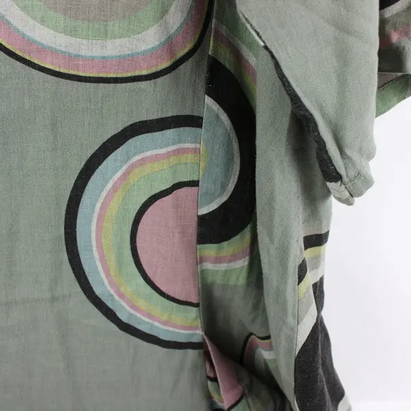 Beyond Capri Women's Green Multicolor Circle Print Short Sleeve Linen Dress