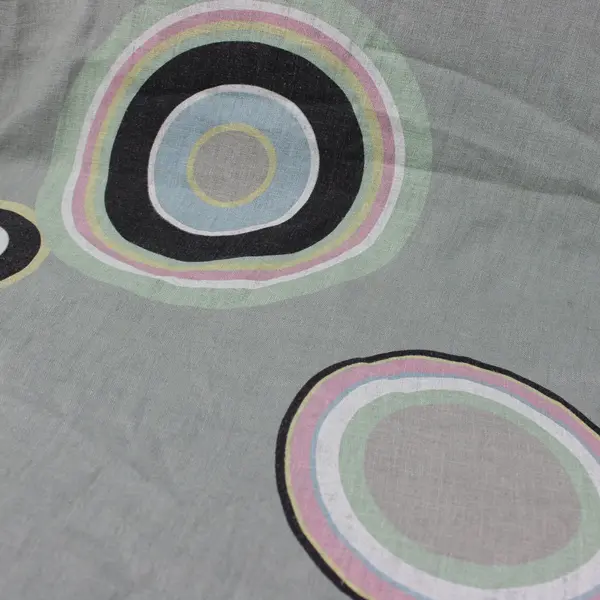 Beyond Capri Women's Green Multicolor Circle Print Short Sleeve Linen Dress