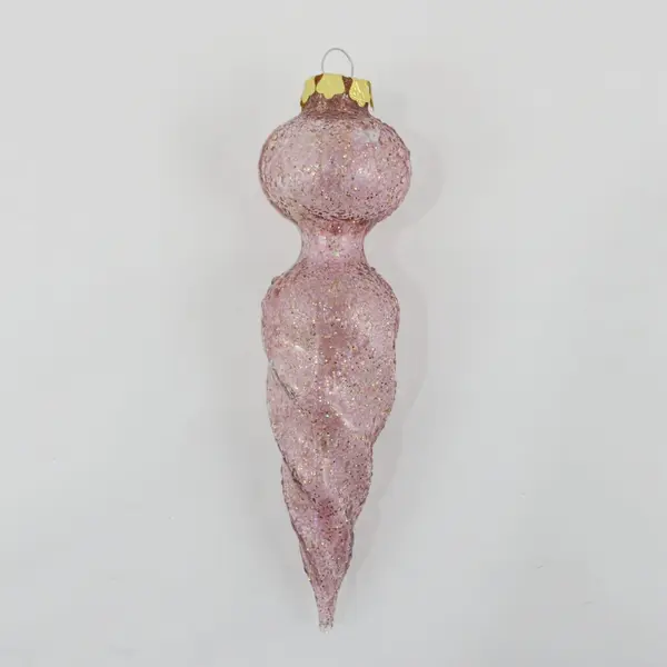 Rose Gold Dusty Pink Glitter Spiral Icicle Glass Christmas Tree Ornament 6" Tall