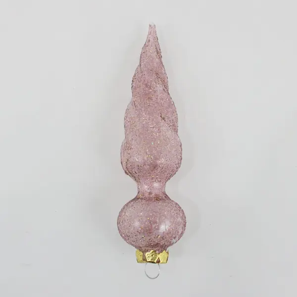 Rose Gold Dusty Pink Glitter Spiral Icicle Glass Christmas Tree Ornament 6" Tall