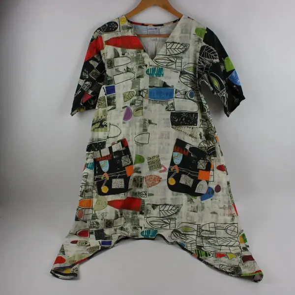 Abrazos Women's V-Neck Short Sleeve Abstract Print Dress Size Small