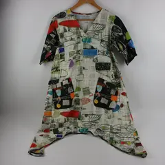 Abrazos Women's V-Neck Short Sleeve Abstract Print Dress Size Small