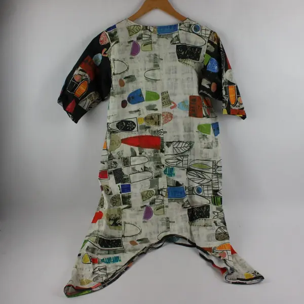 Abrazos Women's V-Neck Short Sleeve Abstract Print Dress Size Small