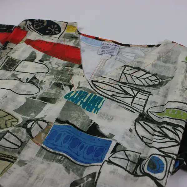 Abrazos Women's V-Neck Short Sleeve Abstract Print Dress Size Small