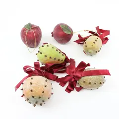 Lot of 6 Sugared Fruit Christmas Ornaments Glittered Fabric Ribbon Decor