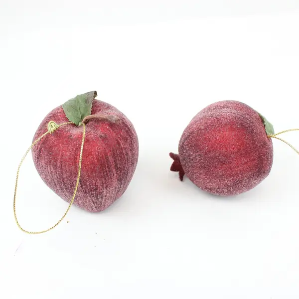 Lot of 6 Sugared Fruit Christmas Ornaments Glittered Fabric Ribbon Decor